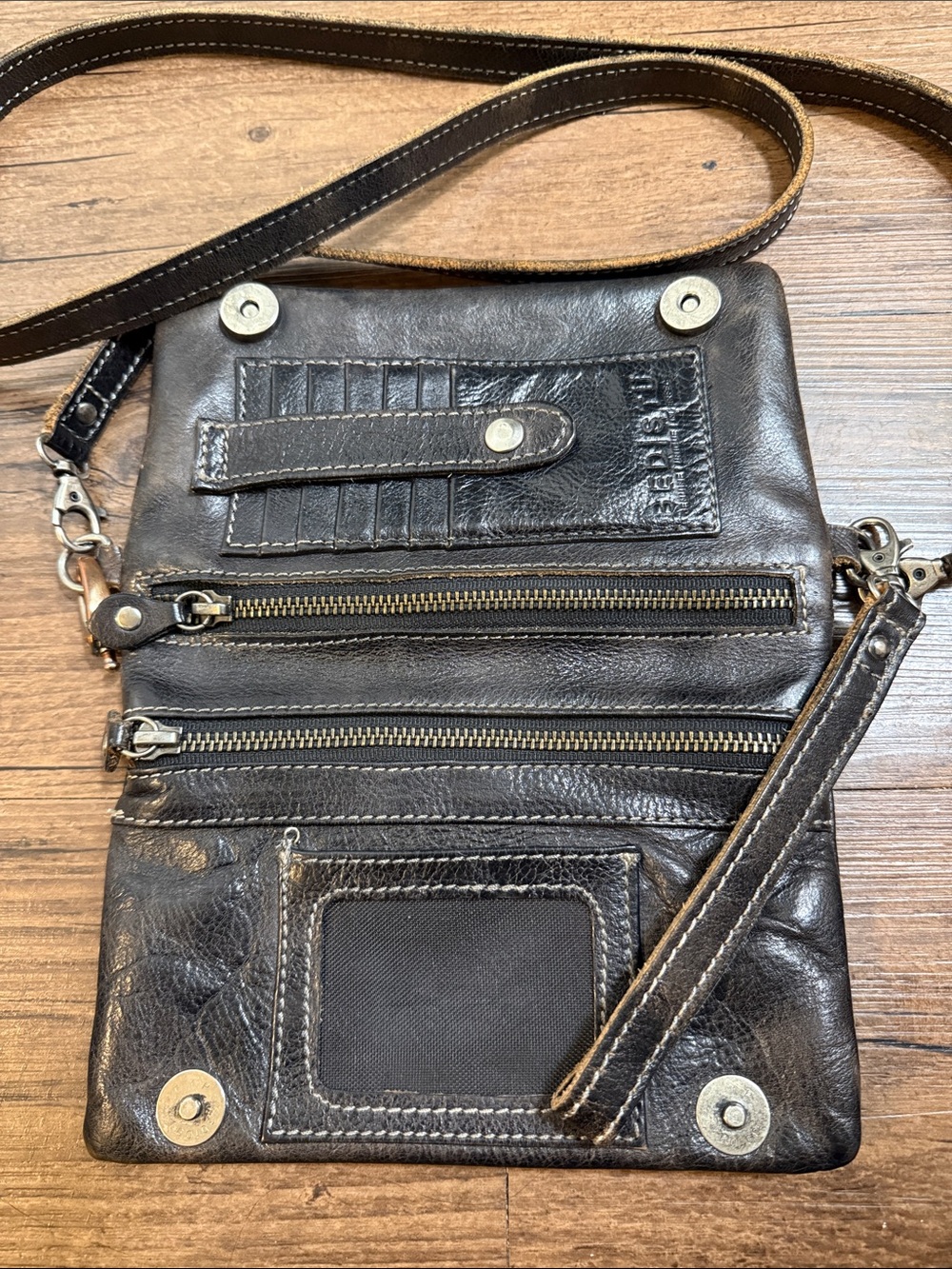 Bed-Stu Cadence Genuine Leather Crossbody Organizer Bag in Deep Dark Brown🔥